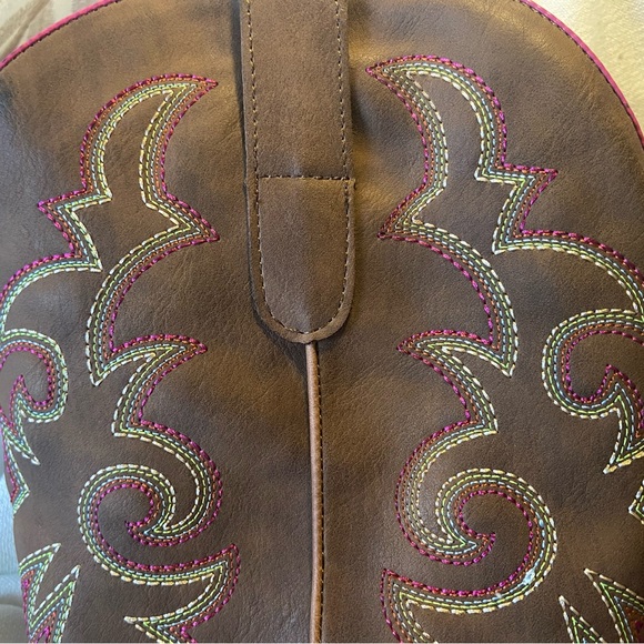 Brown Western Cowboy Boots with Pink Stitching - Picture 2 of 5